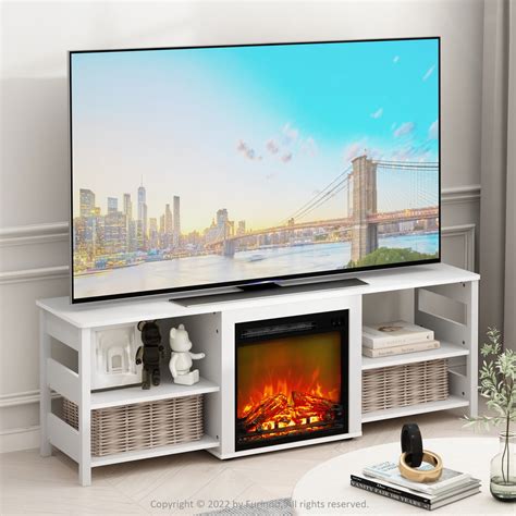 Furinno Classic 70 Inch TV Stand with Fireplace, White Emboss - Walmart.com