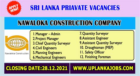 Nawaloka Construction Company Career Opportunities 2021