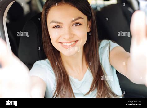 Beautiful Brunette Taking A Picture Of Herself Stock Photo Alamy