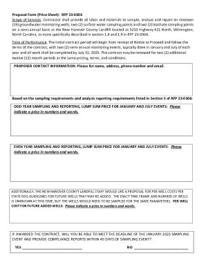 Fillable Online Proposal Form Price Sheet Rfp Scope Of