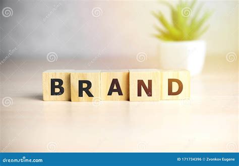 Brand Word Made With Building Blocks On Sun Shine Background Stock