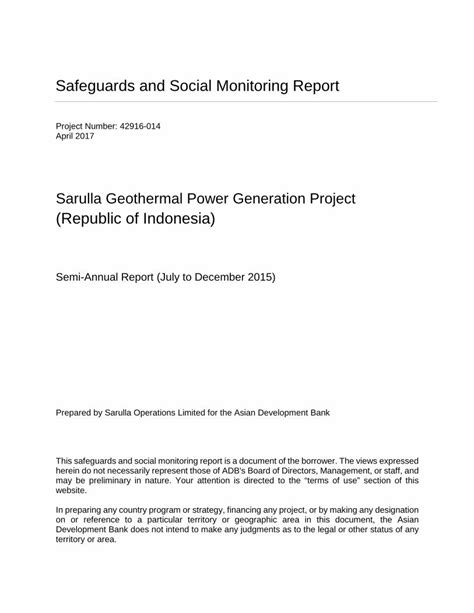 Pdf Safeguards And Social Monitoring Report Medco Power Indonesia