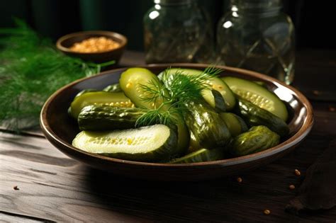 Premium Ai Image Homemade Fermented Pickled Cucumbers In A Plate