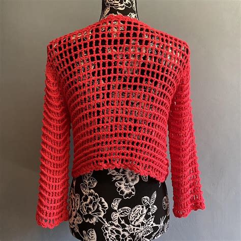 Netted Crochet Hot Pink Long Sleeve Top Not Cropped Depop