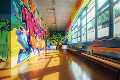 Premium Photo Graffiti Murals Adorning School Walls Fostering Cr