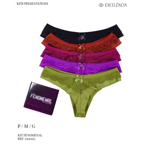 Kit Fenomenal Calcinhas Microfibra Fio Duplo Renda Excelência Lingerie Shopee Brasil