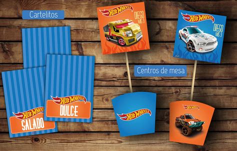 Kit Imprimible Hot Wheels Candy Bar MercadoLibre Cumpleaños de hot wheels Torta de hot