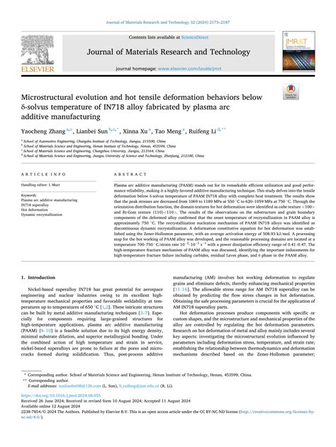 PDF Microstructural evolution and hot tensile deformation behaviors below δ solvus temperature