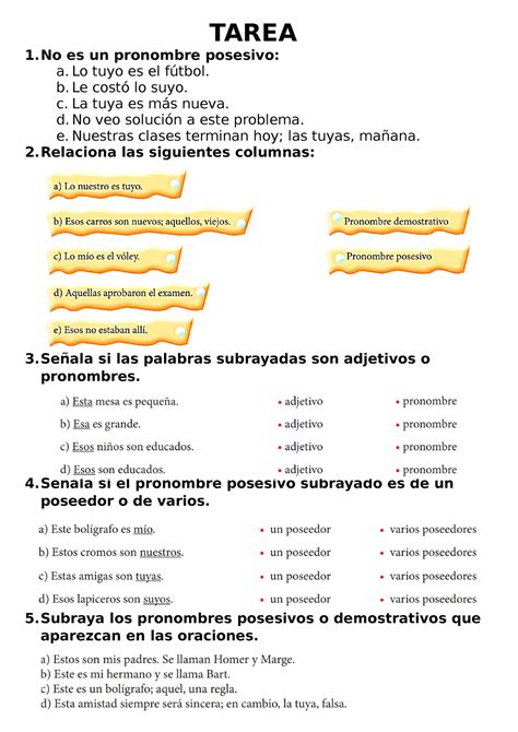 21 Ejercicio Pronombres Demostrativos Y Posesivos TAREA 1 Es Un