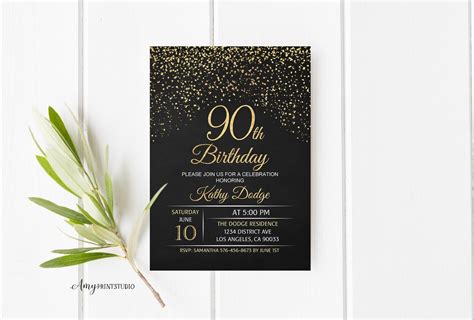 90th Birthday Invitation Gold Birthday Invitation Chalkboard - Etsy