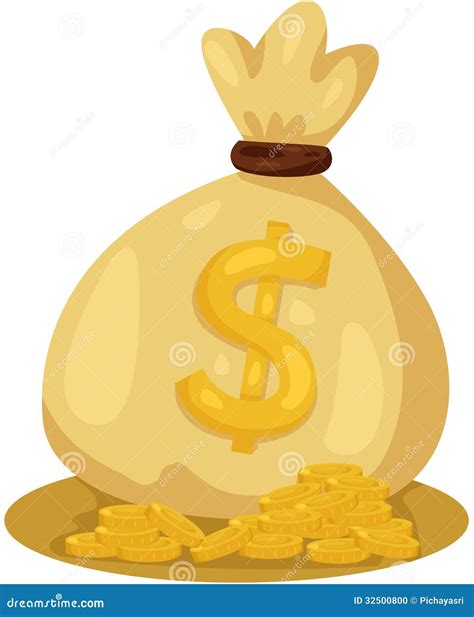 Bag of gold coins stock illustration. Illustration of drawing - 32500800