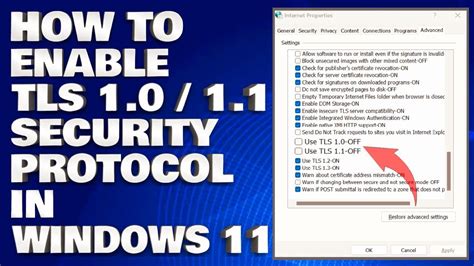 How To Enable TLS 1 0 And 1 1 Security Protocol In Windows 11 Guide