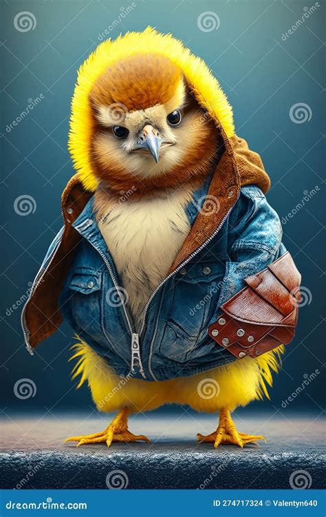 Bird Wearing Jacket And Jacket With Hoodie On It Generative Ai Stock