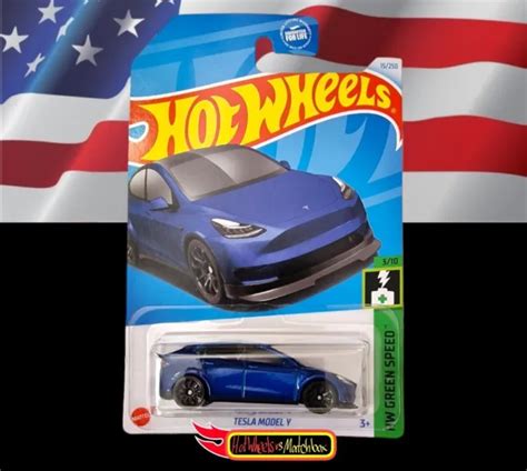 Hot Wheels Tesla Model Y Hw Green Speed Us Card A Case Picclick Uk