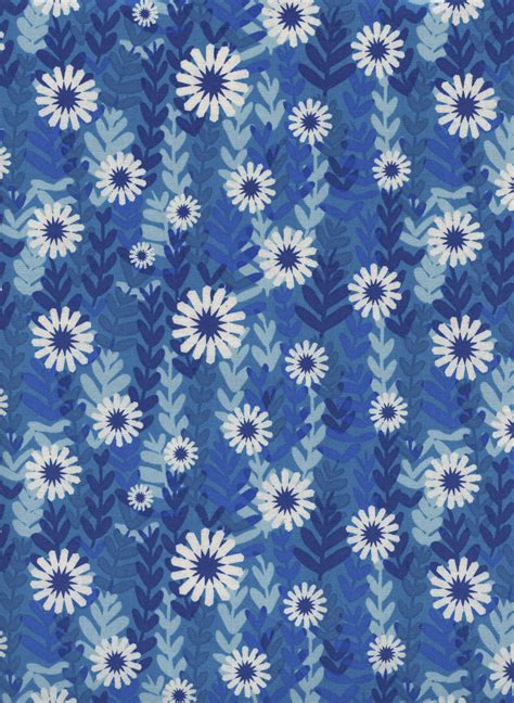 M0062-002 Freshly Picked - Daisies - Blue Unbleached Cotton Fabric ...