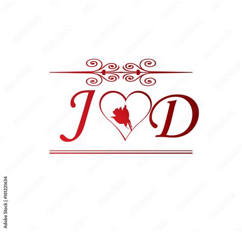 JD love initial with red heart and rose Stock Vector | Adobe Stock