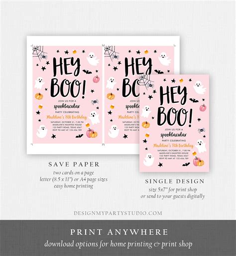 Editable Halloween Birthday Invitation Pink Ghost Costume Etsy