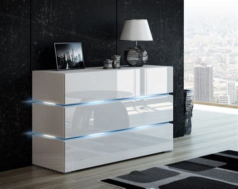 KAUFEXPERT Kommode Shine Sideboard 90 cm Weiß Hochglanz Weiß LED