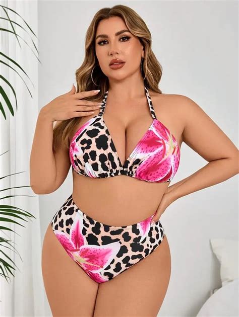 Sexy Bikini Set Leopard Print Bikini Set Contrastereend Lace Up