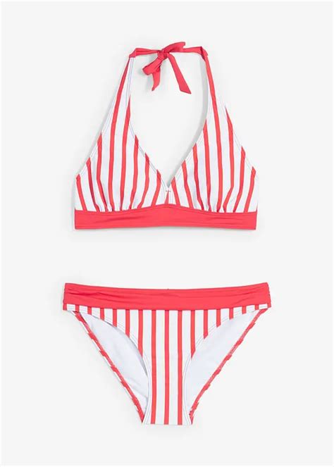 Maritimer Neckholder Bikini signalrot weiß gestreift bonprix