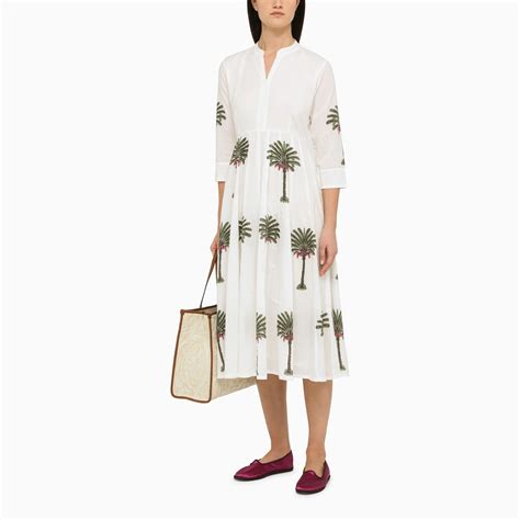 ELLEBLUE Palm details white midi dress | TheDoubleF