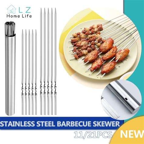 10 20Pcs Stainless Steel Barbecue Skewer Reusable BBQ Skewers Kebab