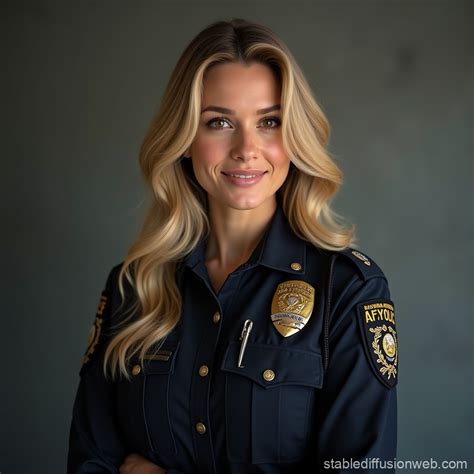 Woman In Police Uniform With Long Blonde Hair Stable Diffusion Online