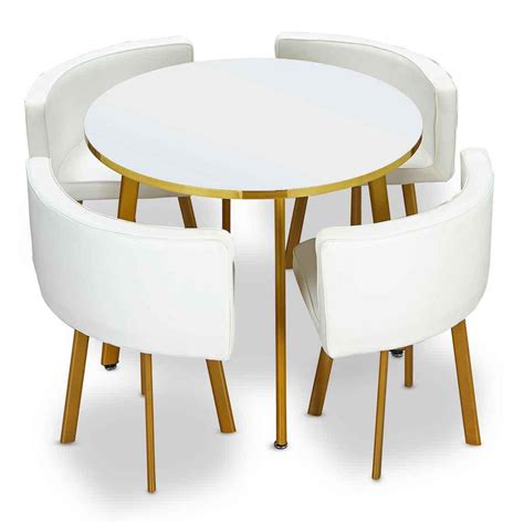 Table Ronde Et Chaises RIGA Blanc Et Simili Blanc Chaise Pas Cher