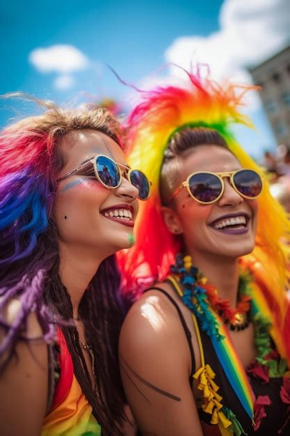 Casal feliz comemorando na parada do orgulho gay lgbtq no mês do orgulho gay de são paulo no