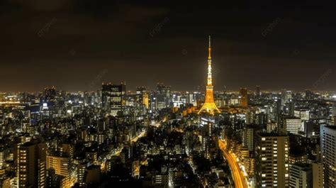 Las Luces Brillantes De Tokio Por La Noche Con La Torre De Tokio Al