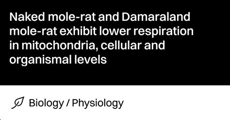 Naked Mole Rat And Damaraland Mole Rat Exhibit Lower Respiration In Mitochondria Cellular And
