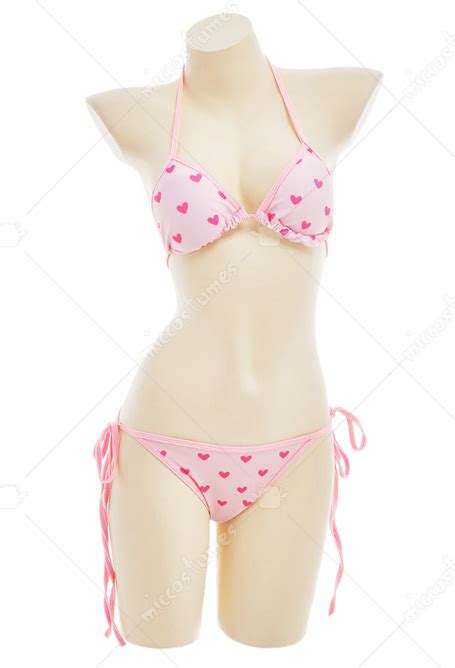 Women Two Piece Swimsuit Pink Heart Bikini Set Top Quality Swimwear For Sale