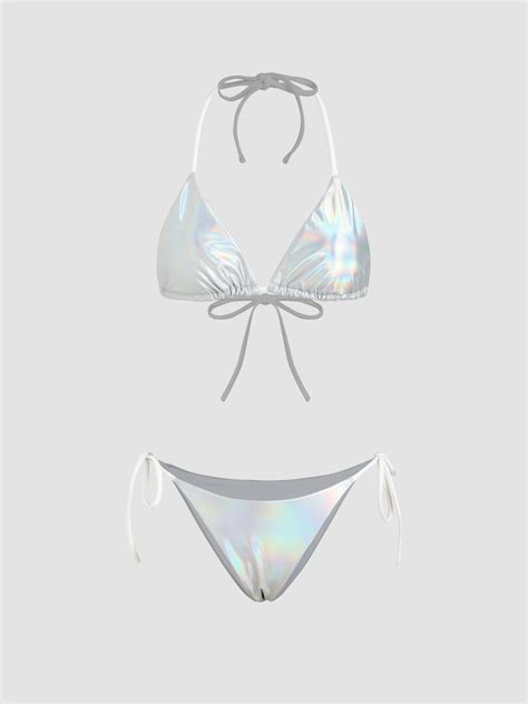 Metallic Triangle Bikini Swimsuit Cider