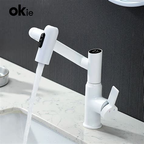 White Bathroom Digital Display Led Basin Faucet Mode Spray Multifunction Hot Cold Water Sink