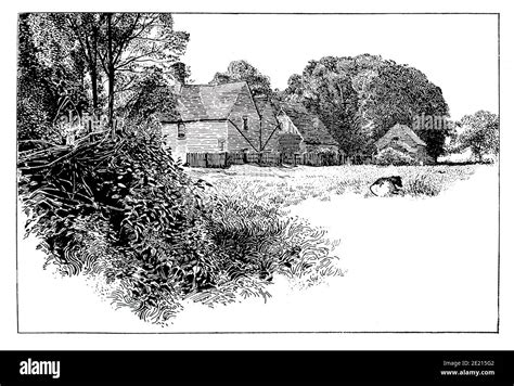 Pen and ink, landscape drawing by James S Alderson of Rugby, from 1897 ...