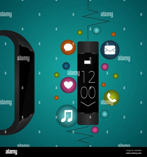 Smartwatch In A Poster Digital Clock Vector Illustration Stock