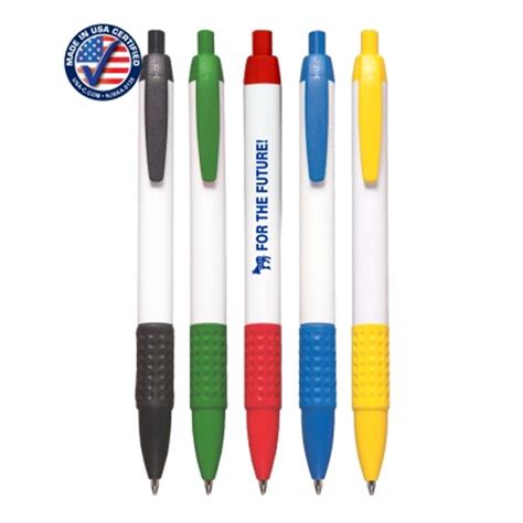 White Click Wide Barrel Pens With Colored Rubber Grip 42427