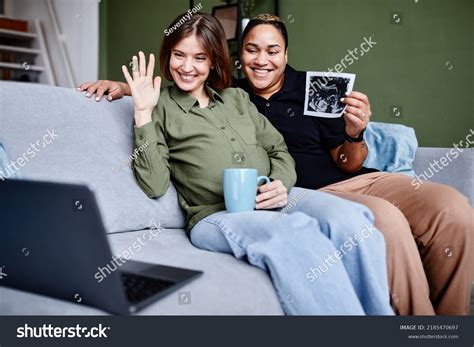 Portrait Smiling Lesbian Couple Expecting Baby Stock Photo Shutterstock