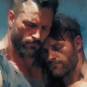 Male Gay Couple Hugging Digital Art Ai Generated Realistic Art Oil Painting Wall Art Poster