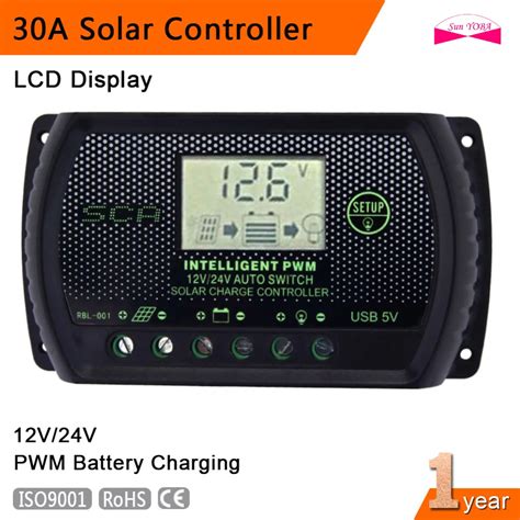 PWM 30A Solar Charge Controller 12V 24V LCD Display USB Auto Regulator