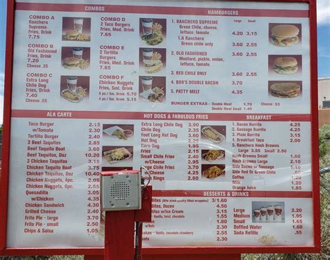 Menu at Bob's Burgers restaurant, Rio Rancho, Southern Blvd SE