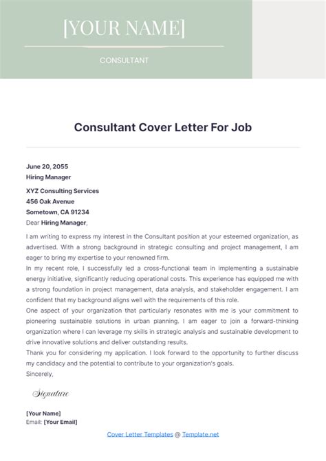 Free Consultant Cover Letter For Job Template To Edit Online