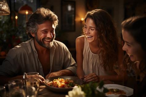 Familia Latina A La Hora Del Almuerzo Comiendo Pollo Foto Premium