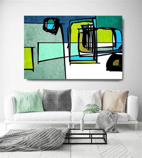 Vibrant Colorful Abstract 75 Mid Century Modern Green Blue Etsy