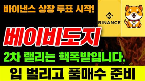 바이낸스 상장 투표 시작! 베이비도지 2차 랠리는 핵폭발입니다. 입 벌리고 풀매수 준비 #베이비도지코인급등 #베이비도지코인시세 ...