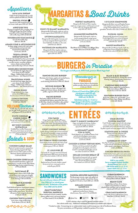 Margaritaville menus in Orlando, Florida, United States