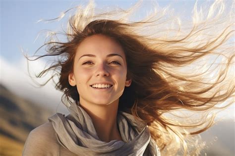 Premium AI Image | Portrait of young smiling woman face partially ...