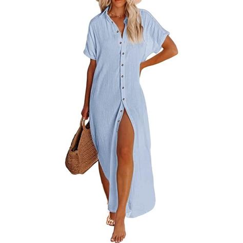 Robe de Plage Femme Longue Maillots de Bain Bikini Cover Up Boutonnée Cache Maillots et Sarongs
