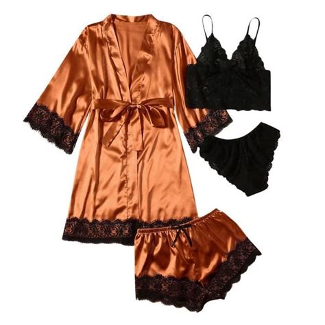 ROBE DE CHAMBRE Lingerie Sexy Grande Taille Pour Femmes Robe En Soie Peignoir En Satin Pyjama