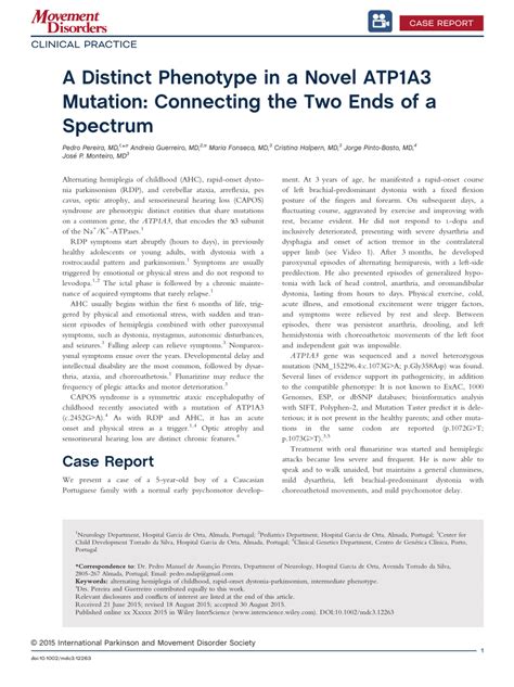 Pdf A Distinct Phenotype In A Novel Atp A Mutation Connecting The